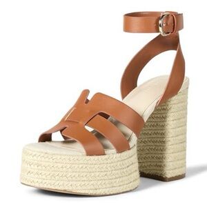 Women's Tan Platform Espadrille Heel with Ankle Strap